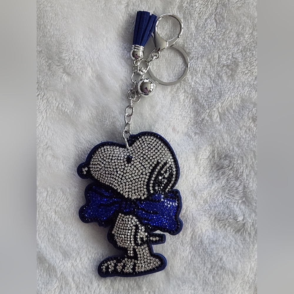 Snoopy Bow Royal Blue and Silver Rhinestone Keychain